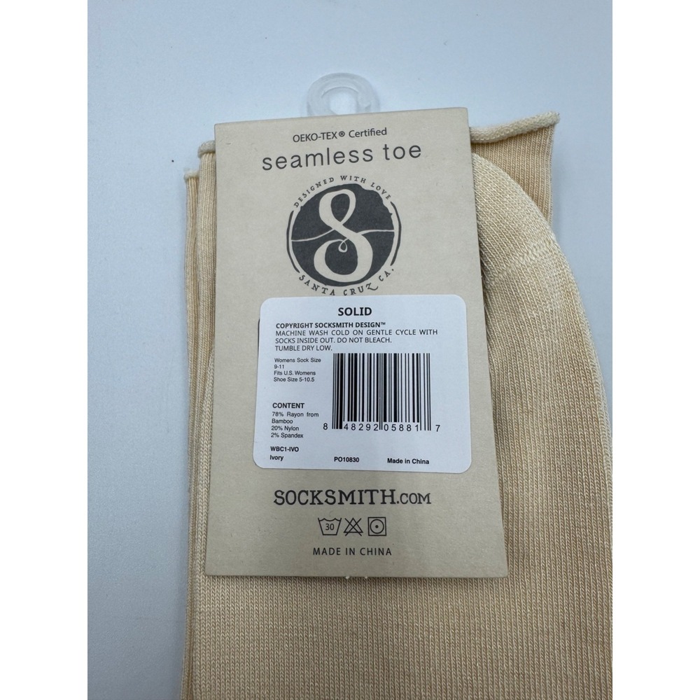 Socksmith Bamboo Crew Socks Womens 9-11 Beige Solid Roll-Top Seamless Toe Active - Picture 5 of 7